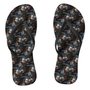 Havanese Snowy Sleigh Christmas Decor Flip Flops
