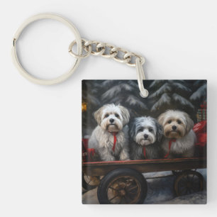 Havanese Snowy Sleigh Christmas Decor  Key Ring
