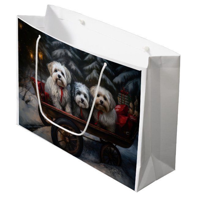 Havanese Snowy Sleigh Christmas Decor  Large Gift Bag (Front Angled)