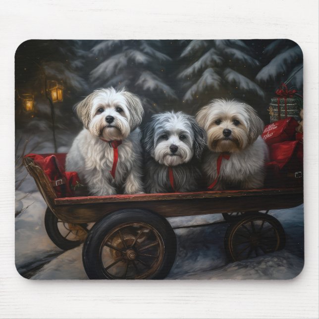 Havanese Snowy Sleigh Christmas Decor  Mouse Mat (Front)