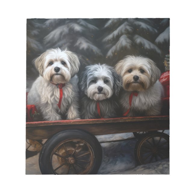 Havanese Snowy Sleigh Christmas Decor  Notepad (Front)