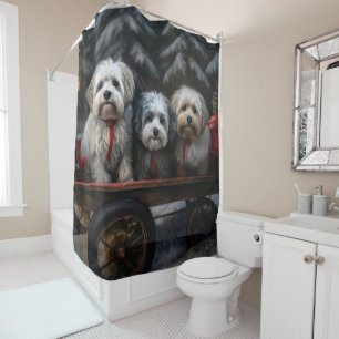 Havanese Snowy Sleigh Christmas Decor  Shower Curtain