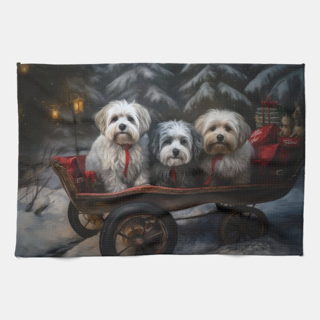 Havanese Snowy Sleigh Christmas Decor  Tea Towel (Horizontal)