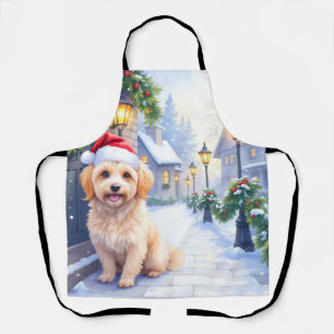 Havanese Snowy Village Walk Santa Hat Christmas Apron