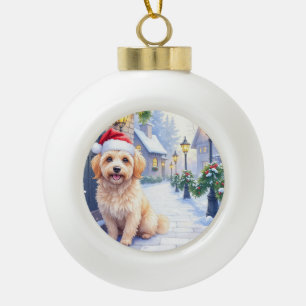 Havanese Snowy Village Walk Santa Hat Christmas Ceramic Ball Christmas Ornament