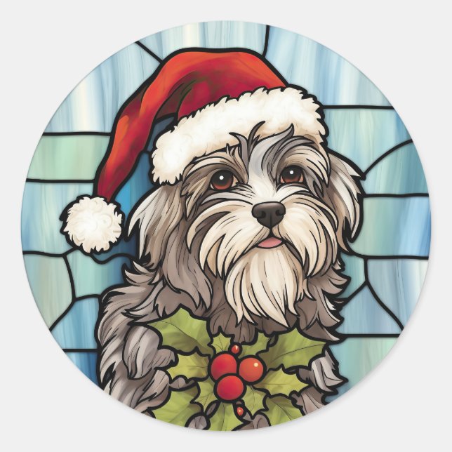 Havanese Stained Glass Christmas  Classic Round Sticker (Front)