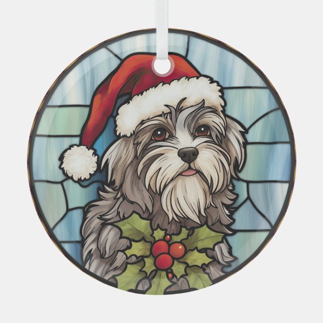 Havanese Stained Glass Christmas  Glass Tree Decoration (Front)