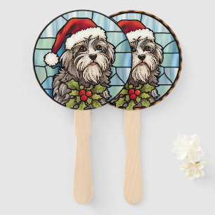 Havanese Stained Glass Christmas  Hand Fan