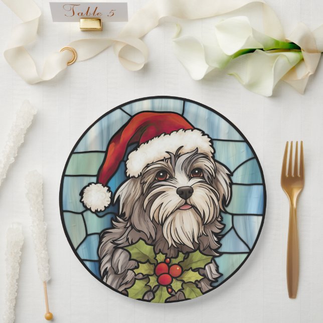 Havanese Stained Glass Christmas  Paper Plate (Wedding)