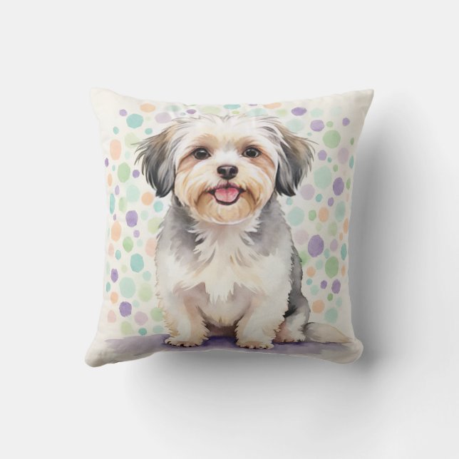 Havanese Watercolor Confetti Dash Art Cushion (Back)
