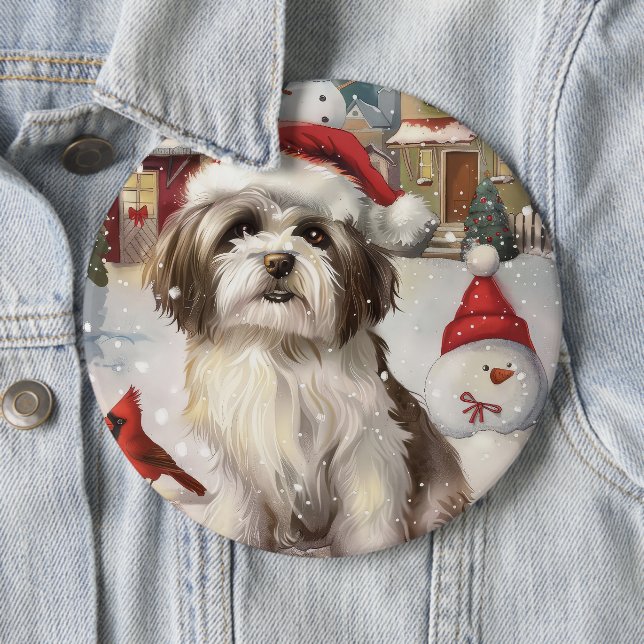 Havanese Winter Wonderland Christmas Joy 6 Cm Round Badge (In Situ)