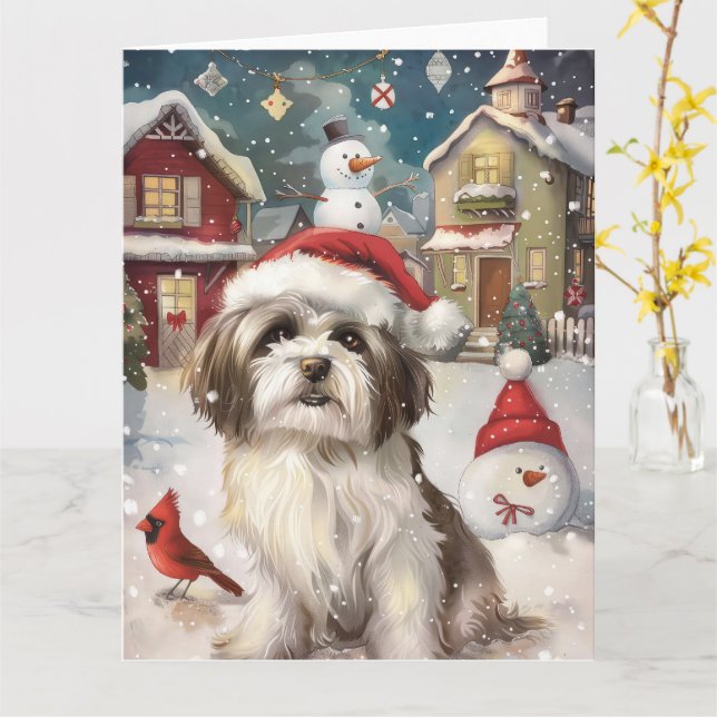 Havanese Winter Wonderland Christmas Joy Card (Yellow Flower)