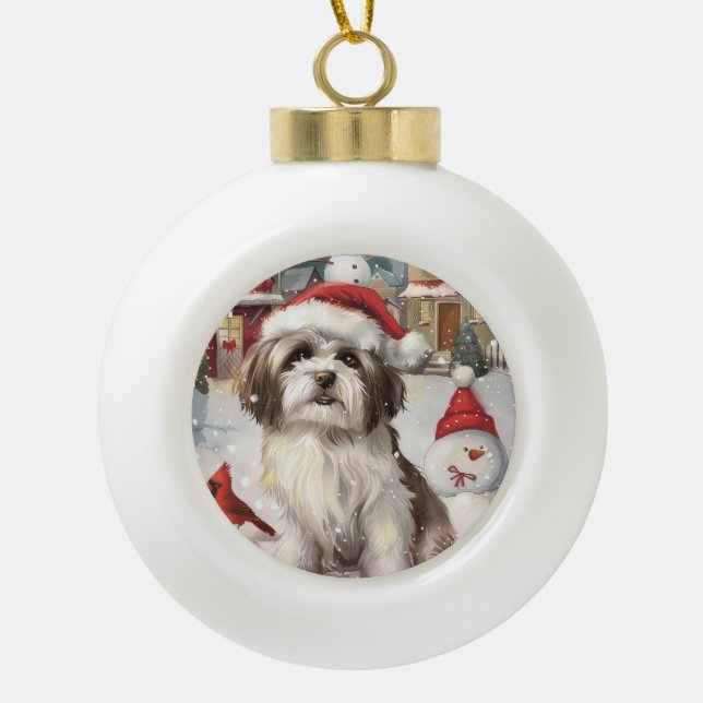 Havanese Winter Wonderland Christmas Joy Ceramic Ball Christmas Ornament (Front)