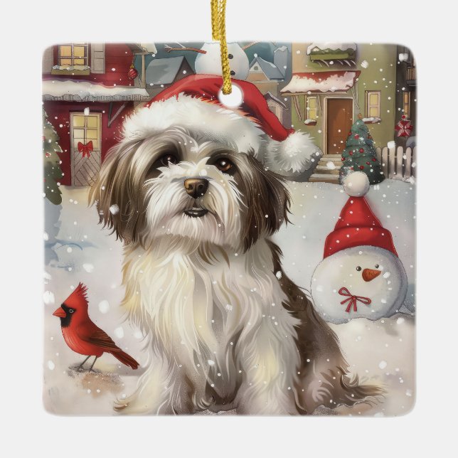 Havanese Winter Wonderland Christmas Joy Ceramic Ornament (Front)