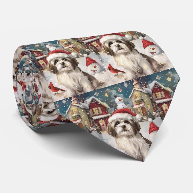 Havanese Winter Wonderland Christmas Joy Tie (Rolled)