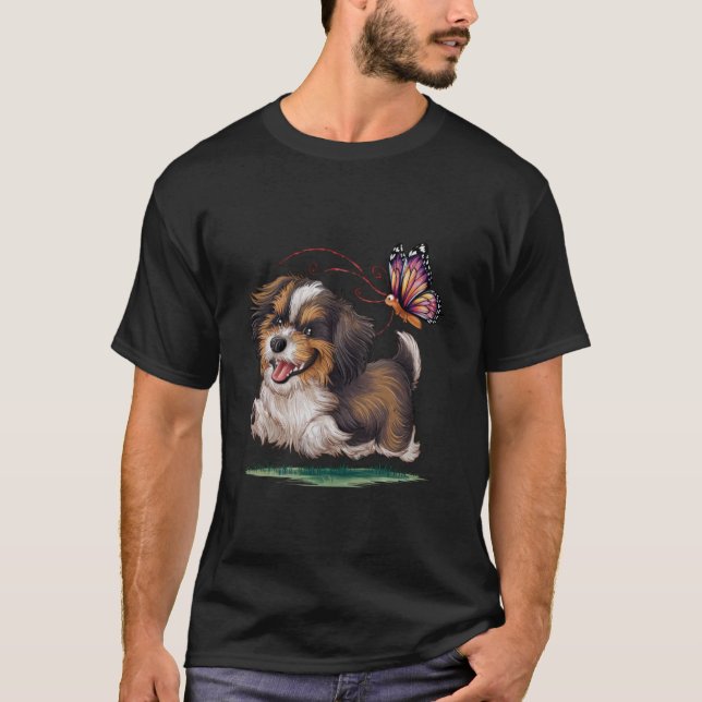 Havanese with colourful butterfly. T-Shirt (Front)