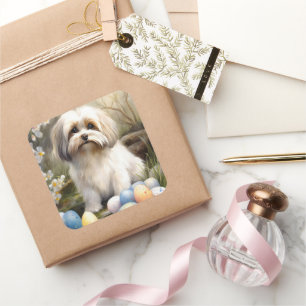 Havanese with Easter Eggs Square Sticker