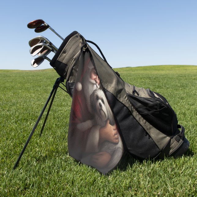 Havanese With Santa Claus Festive Christmas Golf Towel (Green)