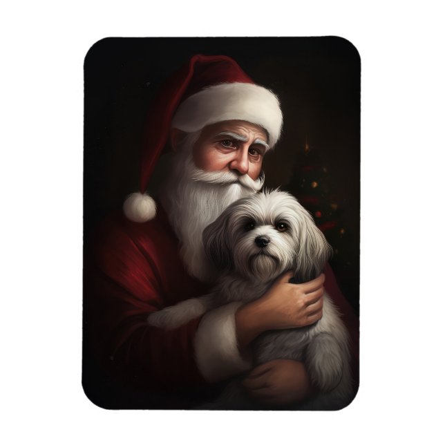 Havanese With Santa Claus Festive Christmas Magnet (Vertical)