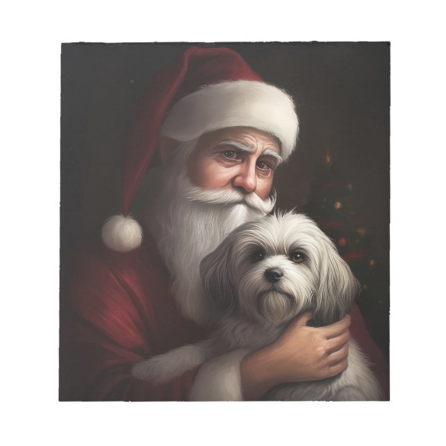 Havanese With Santa Claus Festive Christmas Notepad (Front)
