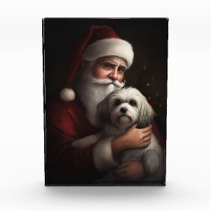 Havanese With Santa Claus Festive Christmas Photo Block