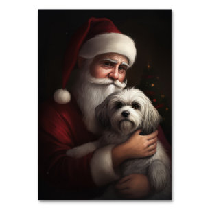 Havanese With Santa Claus Festive Christmas Table Number