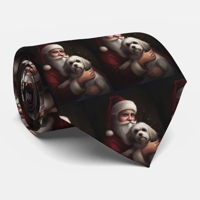 Havanese With Santa Claus Festive Christmas Tie (Rolled)