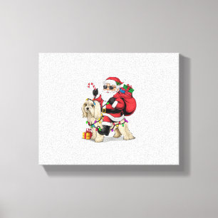 Havanese Xmas Lighting Santa Riding Havanese Dog C Canvas Print