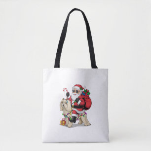 Havanese Xmas Lighting Santa Riding Havanese Dog C Tote Bag