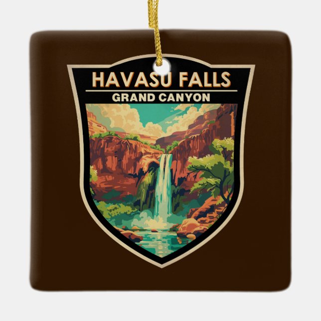 Havasu Falls Grand Canyon Travel Art Vintage Ceramic Ornament (Front)