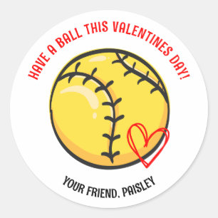 Have a Ball Softball Valentines Day Stickers
