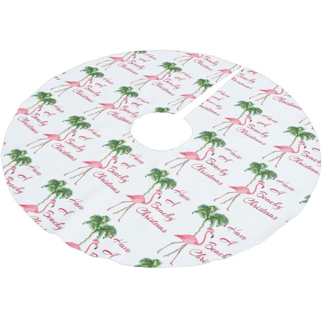 Have A Beachy Christmas Flamingo Brushed Polyester Tree Skirt (Angled)