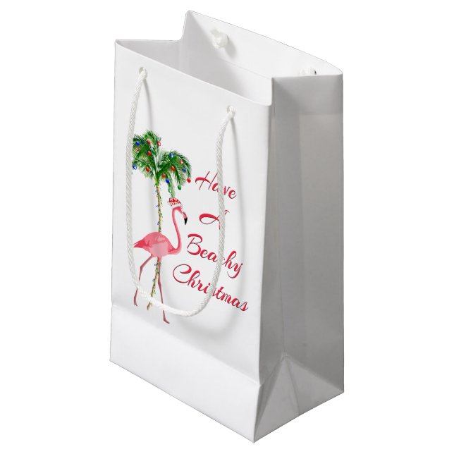 Have A Beachy Christmas Flamingo Small Gift Bag (Front Angled)