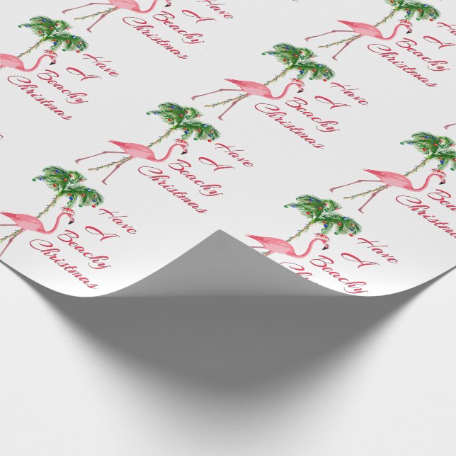 Have A Beachy Christmas Flamingo Wrapping Paper (Corner)