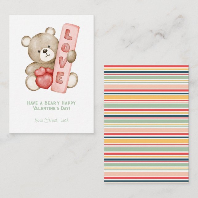 Have a Bear-Y Happy Valentine School Kids Card (Front/Back)