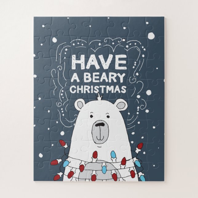 Have a Beary Christmas Polar Bear Art Illustration Jigsaw Puzzle (Vertical)