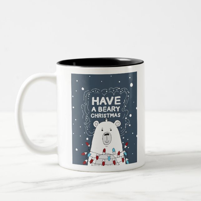 Have a Beary Christmas Polar Bear Art Illustration Two-Tone Coffee Mug (Left)