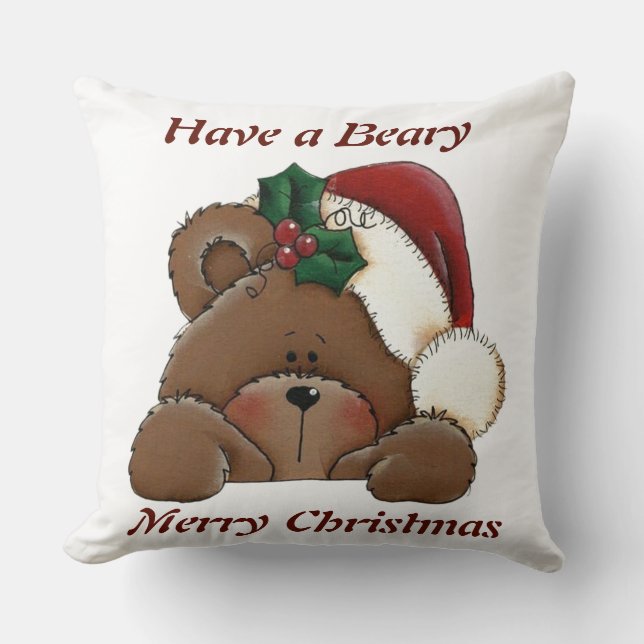 Have a Beary Merry Christmas Pillow/ Plaid Cushion (Front)