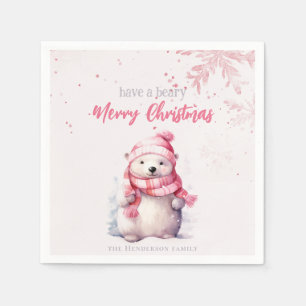 Have A Beary Merry Christmas Polar Bear Funny Pink Napkin