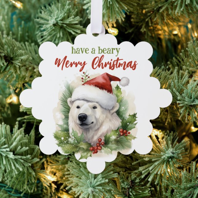Have A Beary Merry Christmas Polar Bear Funny Tree Decoration Card (Insitu (Tree))