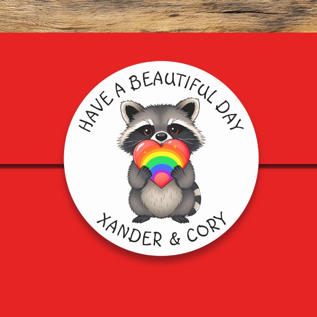 Have a Beautiful Day | LGBTQ Racoon Classic Round Sticker (Creator Uploaded)