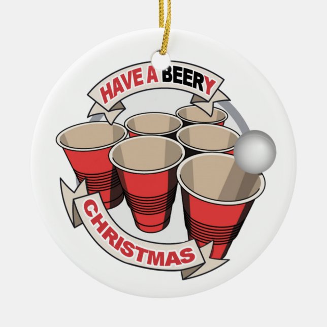 Have a Beery Christmas with Alcohol background Ceramic Tree Decoration (Front)