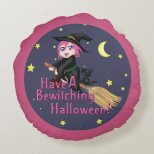Have A Bewitching Halloween! Round Cushion