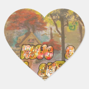 Have a Cool Autumn Season Vintage Art Print Heart Sticker