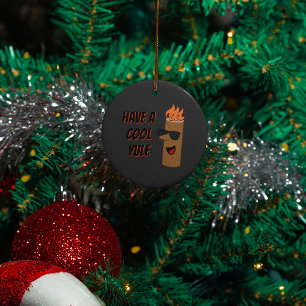 Have a Cool Yule Flaming Log Christmas Metal Tree Decoration