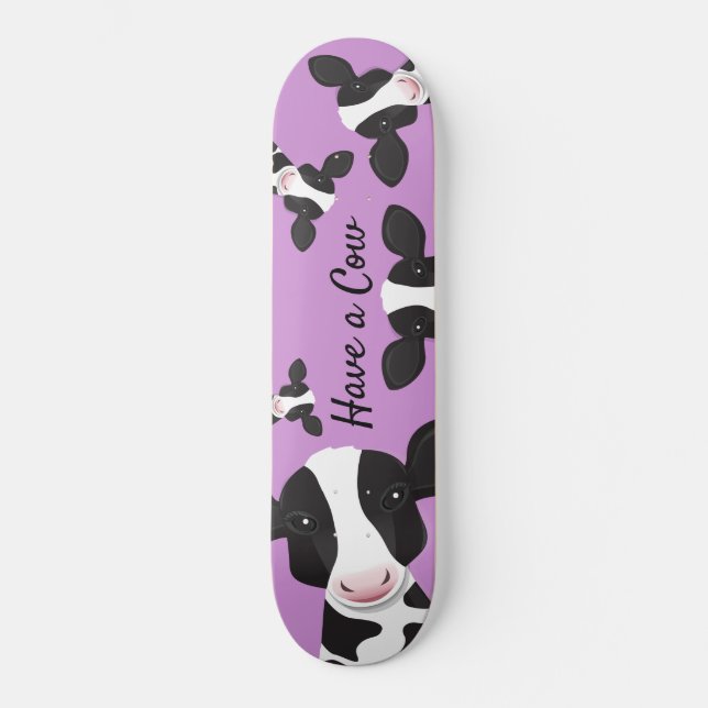 Have a Cow Purple Black White Animal Illustration Skateboard (Front)