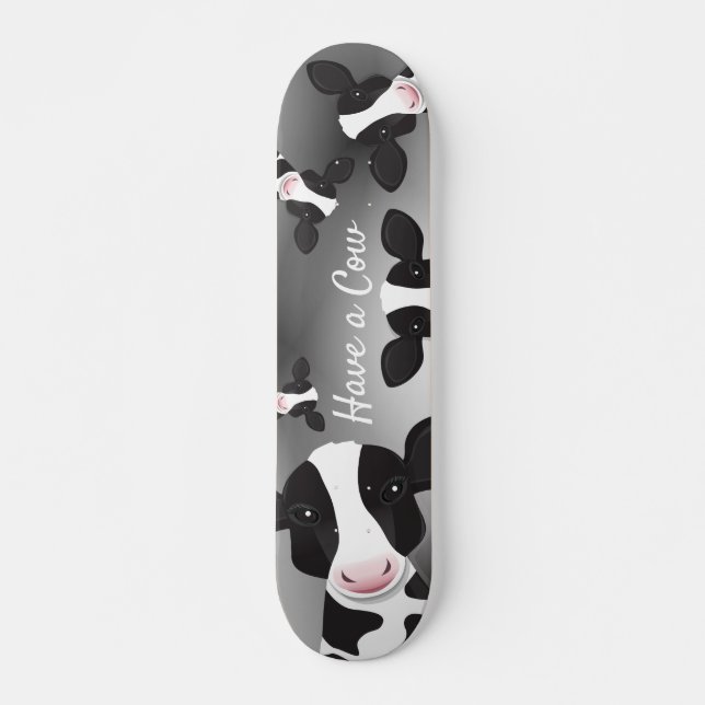 Have a Cow Tan Black White Grey Animal Skateboard (Front)