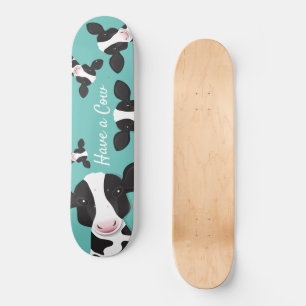 Have a Cow Teal Black White Animal Illustration Skateboard