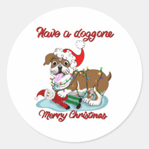 Have A Doggone Merry Christmas Bulldog Xmas Lights Classic Round Sticker