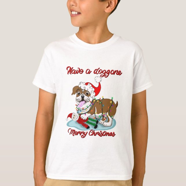 Have A Doggone Merry Christmas Bulldog Xmas Lights T-Shirt (Front)
